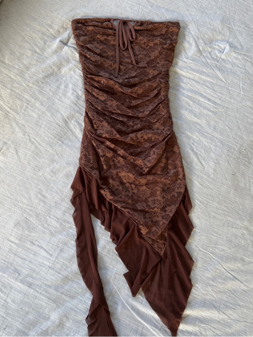 Brown Lace Asymmetrical Dress